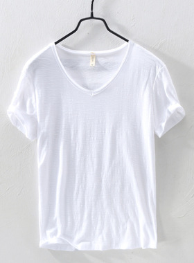 201A新款简约棉薄透气修身短t恤男休闲纯色短袖T恤底衫男一件代发