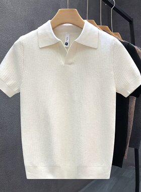 高级感polo领短袖毛衣男夏季2025新款时尚修身半袖翻领针织打底衫