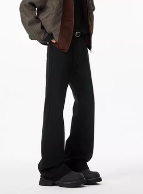 bootcut黑色弯刀牛仔裤男款春秋美式cleanfit微喇裤修身直筒裤子