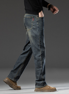 高端水泥灰牛仔裤男春秋款2025新款宽松直筒裤男士加绒加厚长裤子