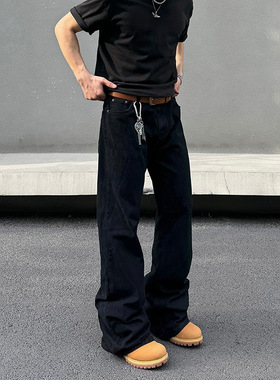 春秋款新款巴黎bootcut黑色弯刀微喇牛仔裤美式显高显瘦直筒裤子