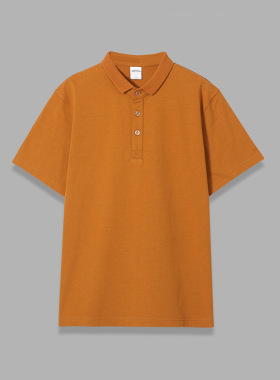 美式纯棉水洗320克重磅阿美咔叽纯色立领宽松中性情侣短袖polo衫