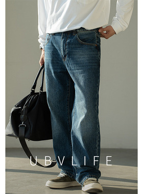 【丹宁】Cleanfit风淀蓝精梳棉直筒牛仔裤男士秋季2025通勤休闲裤