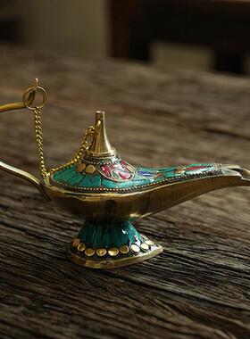 阿拉丁神灯儿童许愿灯创意铜制复古家居饰品电视柜酒柜工艺品摆件