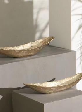 进口铝制长条船型大果盘托盘摆件现代样板间花盆花器客厅玄关装饰