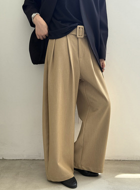 复古腰带阔腿西装裤女 秋季高腰宽松显瘦垂感休闲裤82580