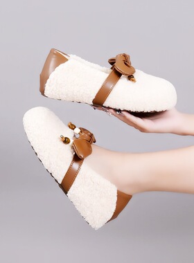 9728结懒人毛毛鞋女2025秋冬新款两穿休闲玛丽珍豆豆鞋
