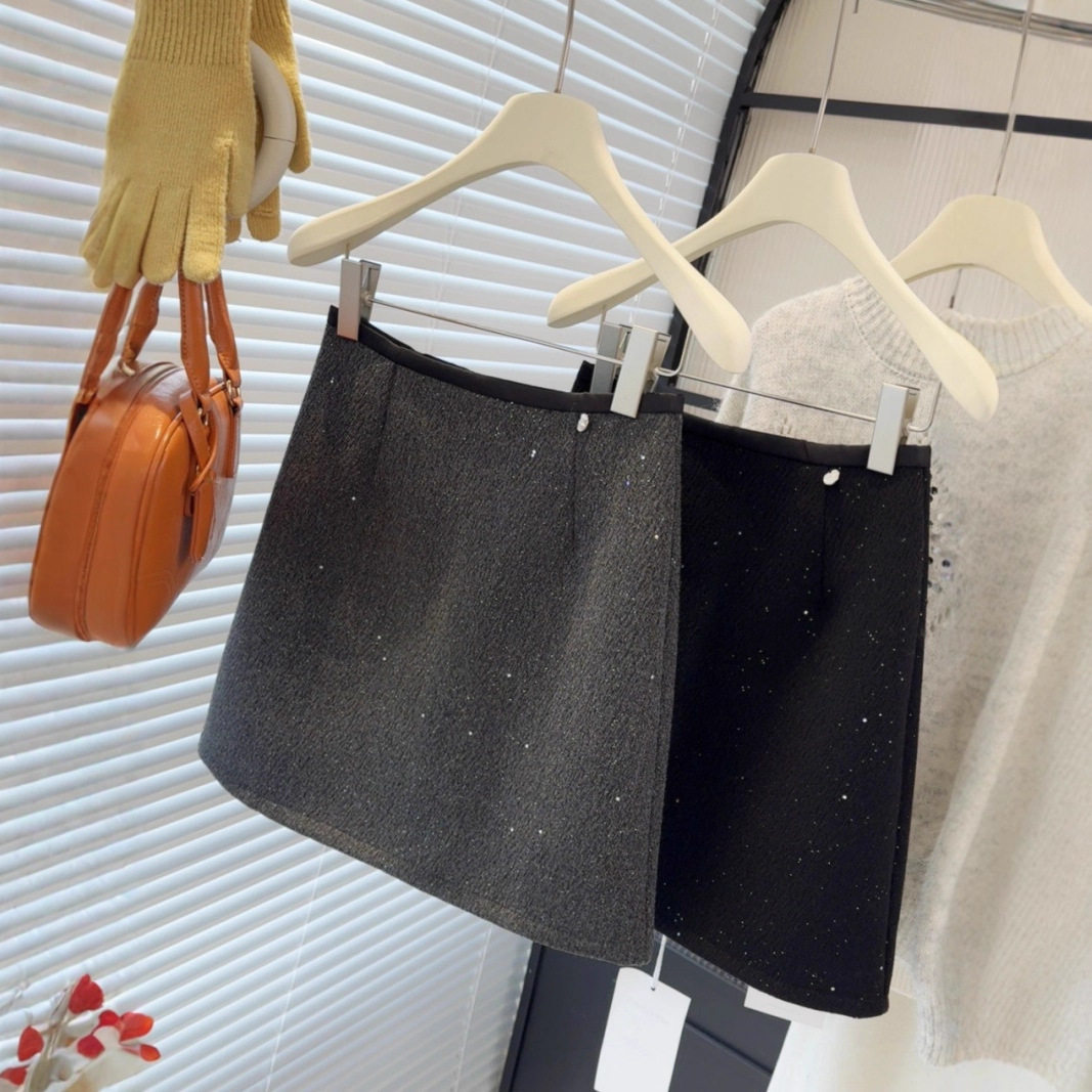 法式高级氛围感闪闪黑色亮片毛呢短裙女秋冬小香风字包臀半身裙,女装/女士精品,半身裙,淘宝优惠券,粉丝福利购,淘宝优惠卷