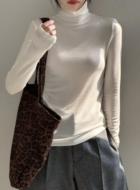简约天丝羊毛长袖恤女 秋季韩系高领显瘦修身打底上衣82685