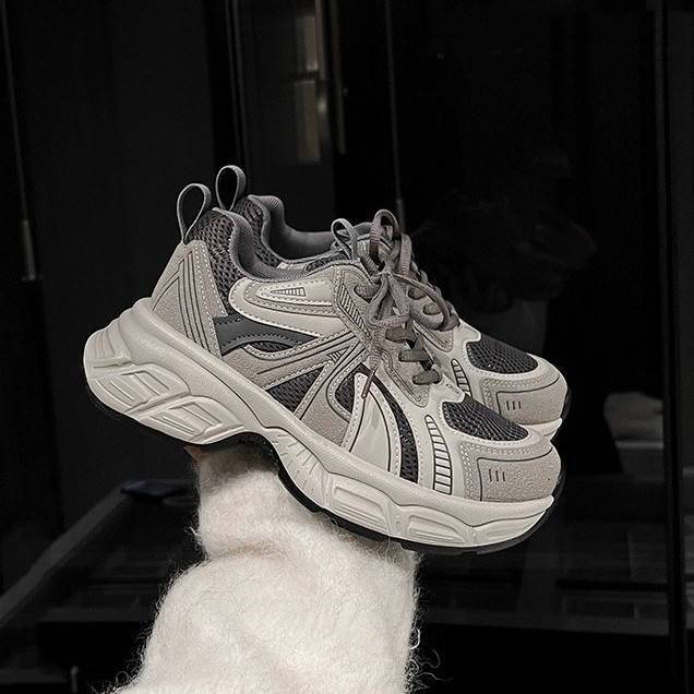 牛皮版~真皮厚底老爹鞋女2024