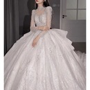 重工珠绣白色拖尾主婚纱 新娘长袖 韩版 公主风婚纱2025新款