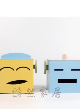 原版可爱简约木质表情收纳盒子 样板间儿童房薄荷蓝柠檬黄摆件