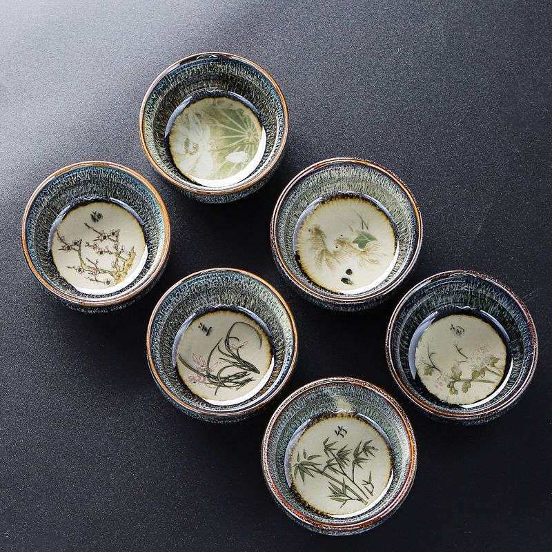 窑变茶杯一套6只装套装功夫茶具家用陶瓷茶盏主人杯套装防烫建盏
