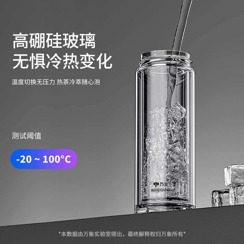 万象双层玻璃杯商务办公水杯家用休闲茶水杯可车载直身杯子