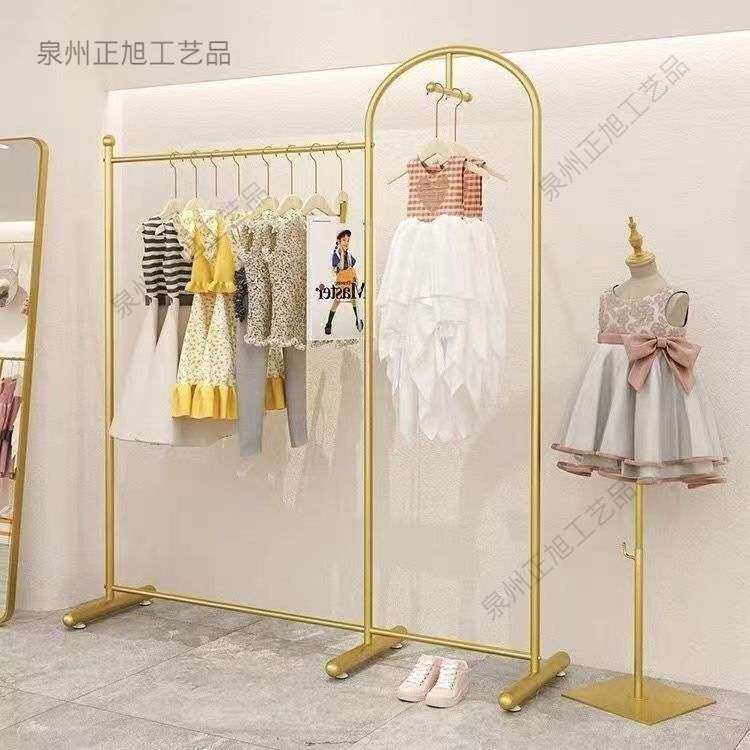 服装店展示架落地式女装童装店铺货架金色简约侧挂正挂组合陈列架