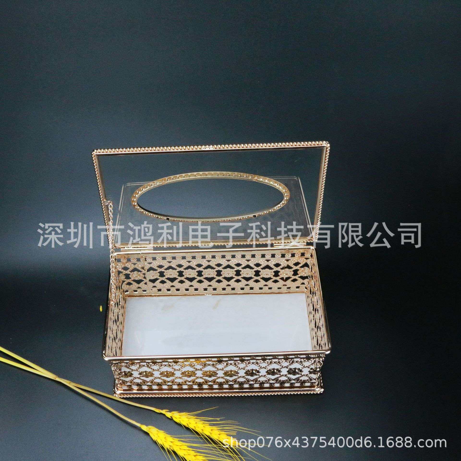 欧式铁艺抽纸盒桌面大号玻璃纸巾盒金属电镀镂空车载纸巾收纳盒