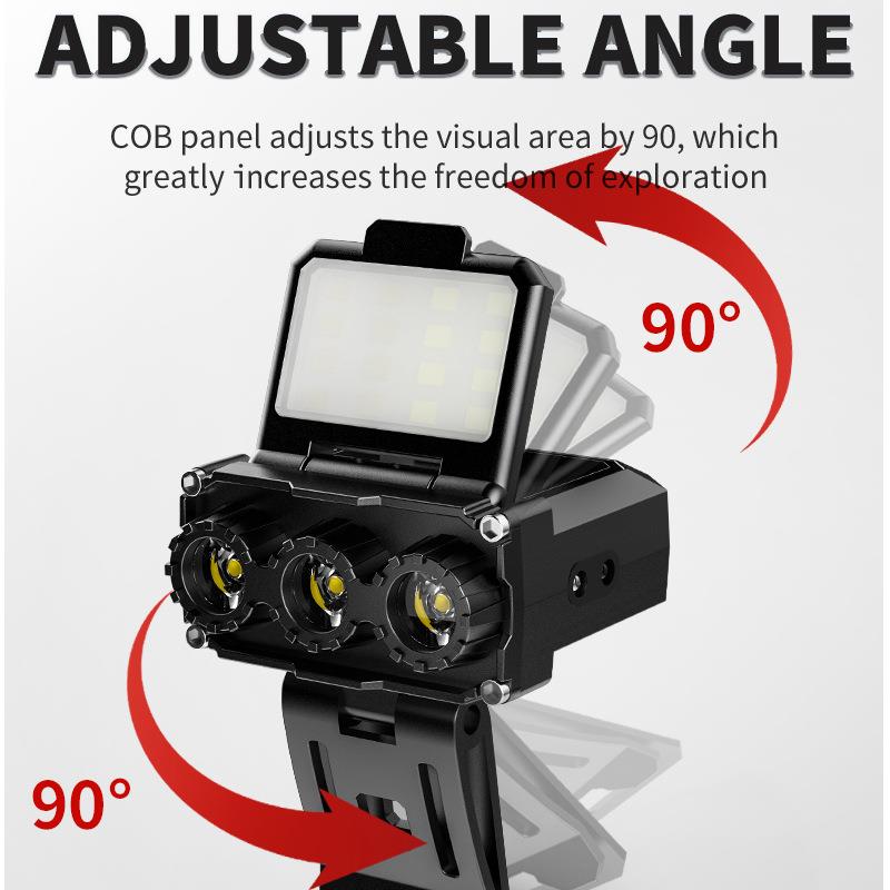 爆款新款3核XPG强光感应头灯 USB充电户外跑步灯夜钓led帽夹灯