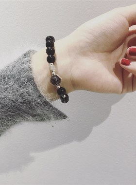 天然彩虹眼黑曜石手链男女情侣手串个性设计Q黑发晶纪念生日礼物