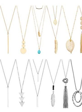 爆款饰品 12件套流q苏几何项链套装 时尚夸张圆环女士毛衣链