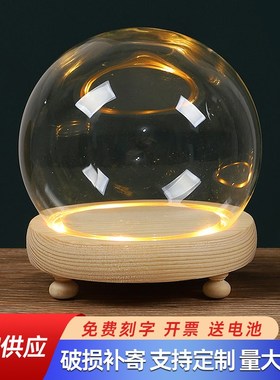 发光玻璃罩透明展示盒人偶圣诞树积木手模桌面摆件手办带灯防尘罩