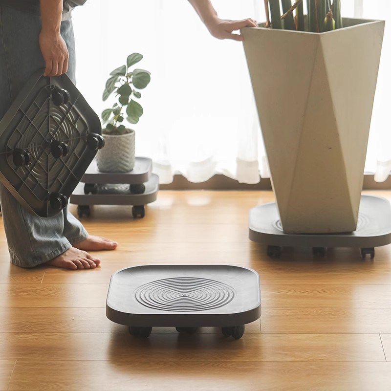 椭圆形带滚轮静音可移动大花盆托盘一体塑料绿植盆栽防闷根接水盘