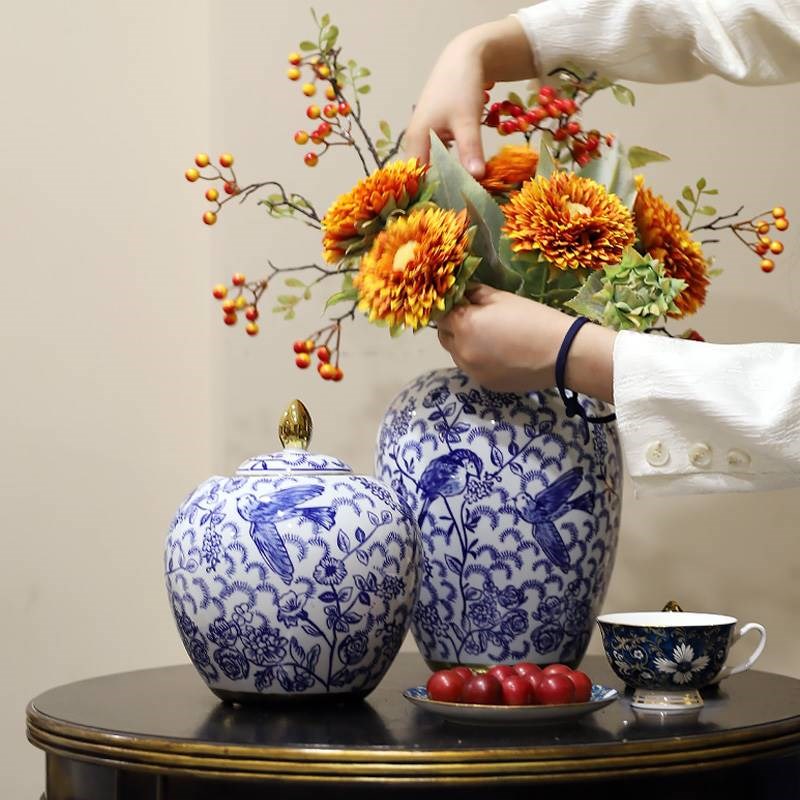 新中式陶瓷花瓶中古装饰插花青花瓷花艺摆件中国风花器家居摆设