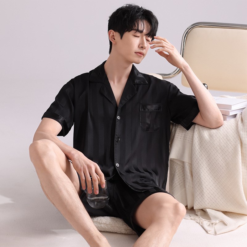 冰丝睡衣男e春夏轻薄透气仿真丝绸缎短袖短裤青少年简约家居服