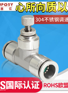 304不锈钢PU气管节流可调直通快插快速接头LSA8 T型限流手阀开关