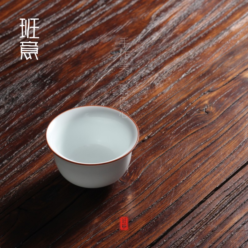 无光白功夫茶杯景德镇手工品茗杯手绘青花仿古陶瓷茶具茶杯子白瓷