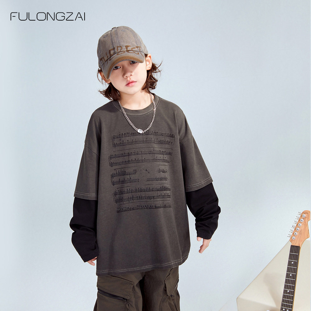 FULONGZAI亲子童装2025春季新款男女中大童儿童假两件套长袖T恤潮,童装/婴儿装/亲子装,T恤,淘宝优惠券,粉丝福利购,淘宝优惠卷