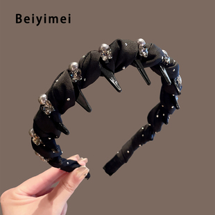 轻奢珍珠蝴蝶高颅顶发箍女款2025新款蓬松高颅顶发卡洗脸防滑头箍