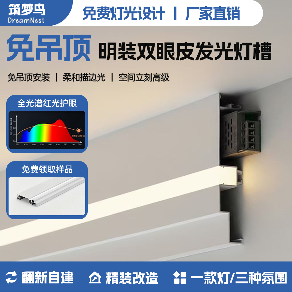 明装免吊顶双眼皮线型灯