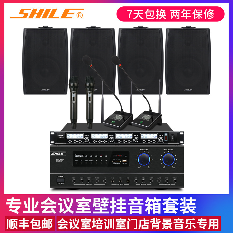 狮乐店铺背景音乐壁挂音箱BX105功放AV108话筒设备 会议音响套装