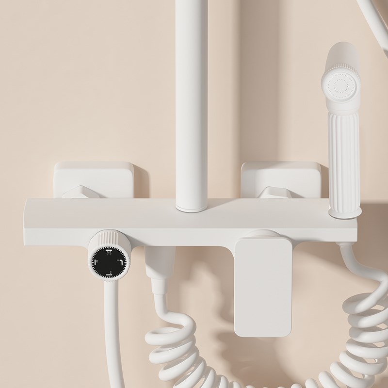 白色奶油风淋浴花洒套装卫生间家用淋浴器铜浴室恒温淋雨增压喷头