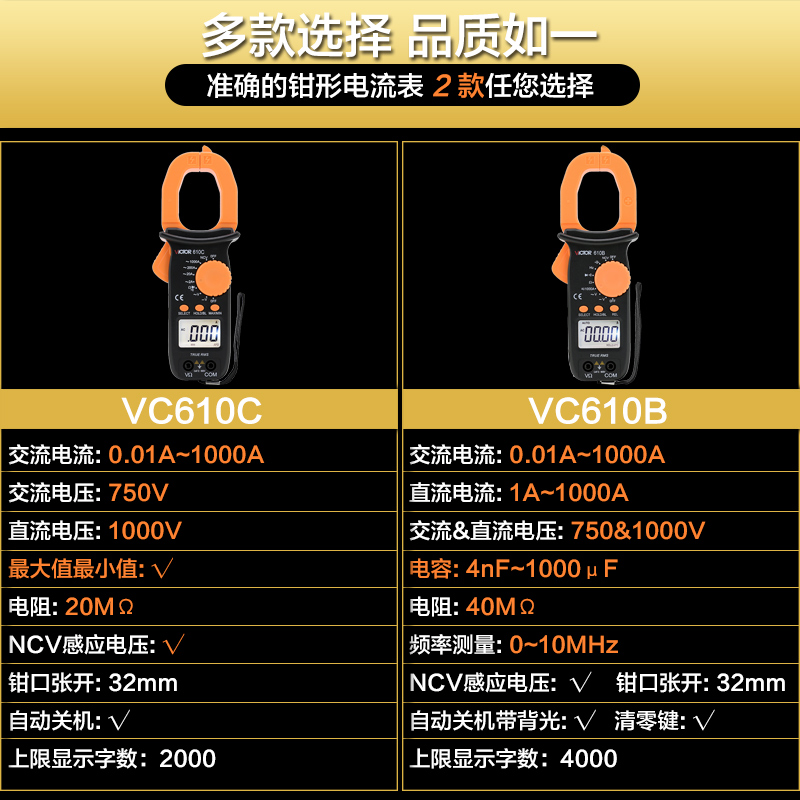 胜利VC610BC钳形电流表数字钳形万用表钳形勾表钳形表交直流1000A