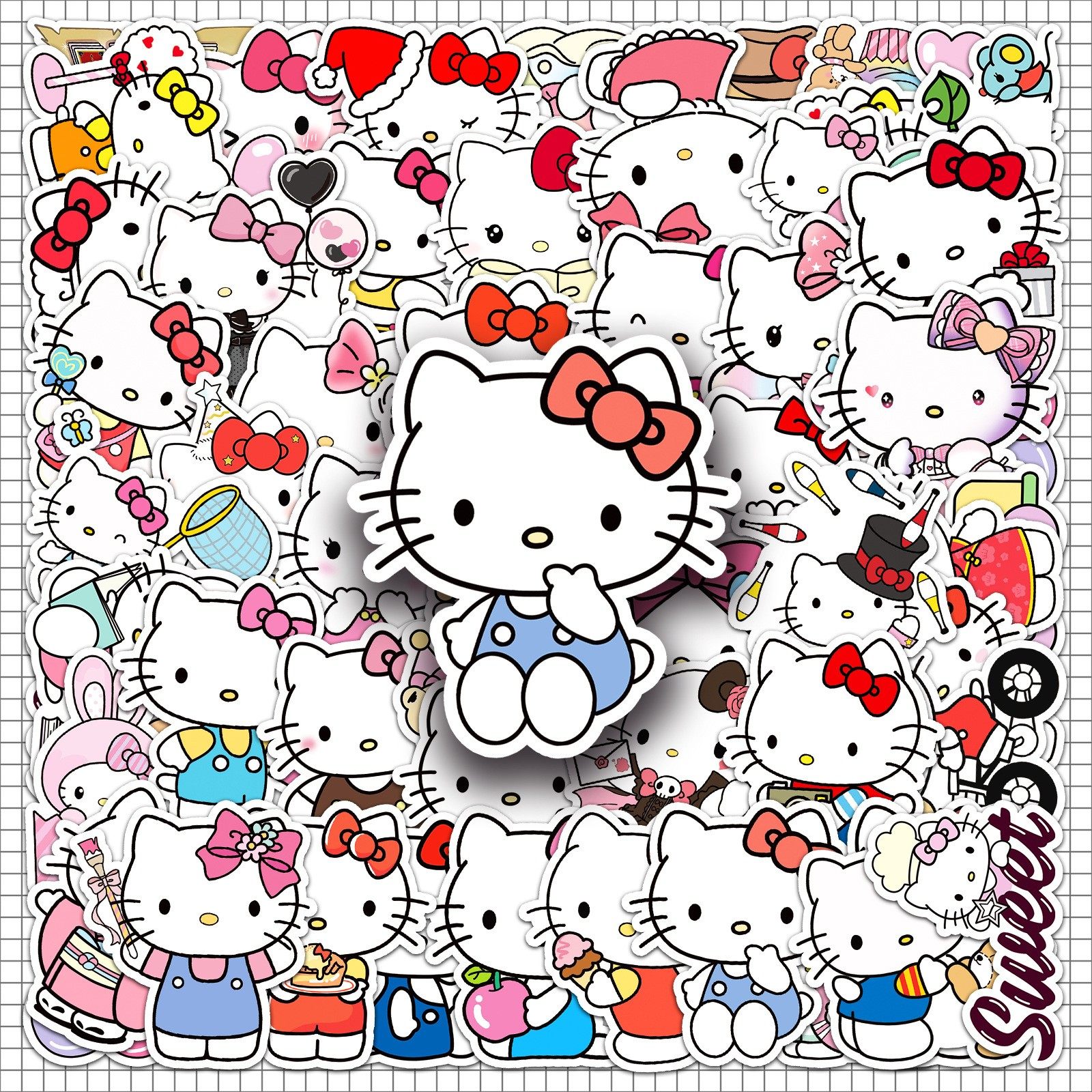 50张kitty猫贴纸可爱卡通猫咪涂鸦防水装饰手机壳行李箱贴画
