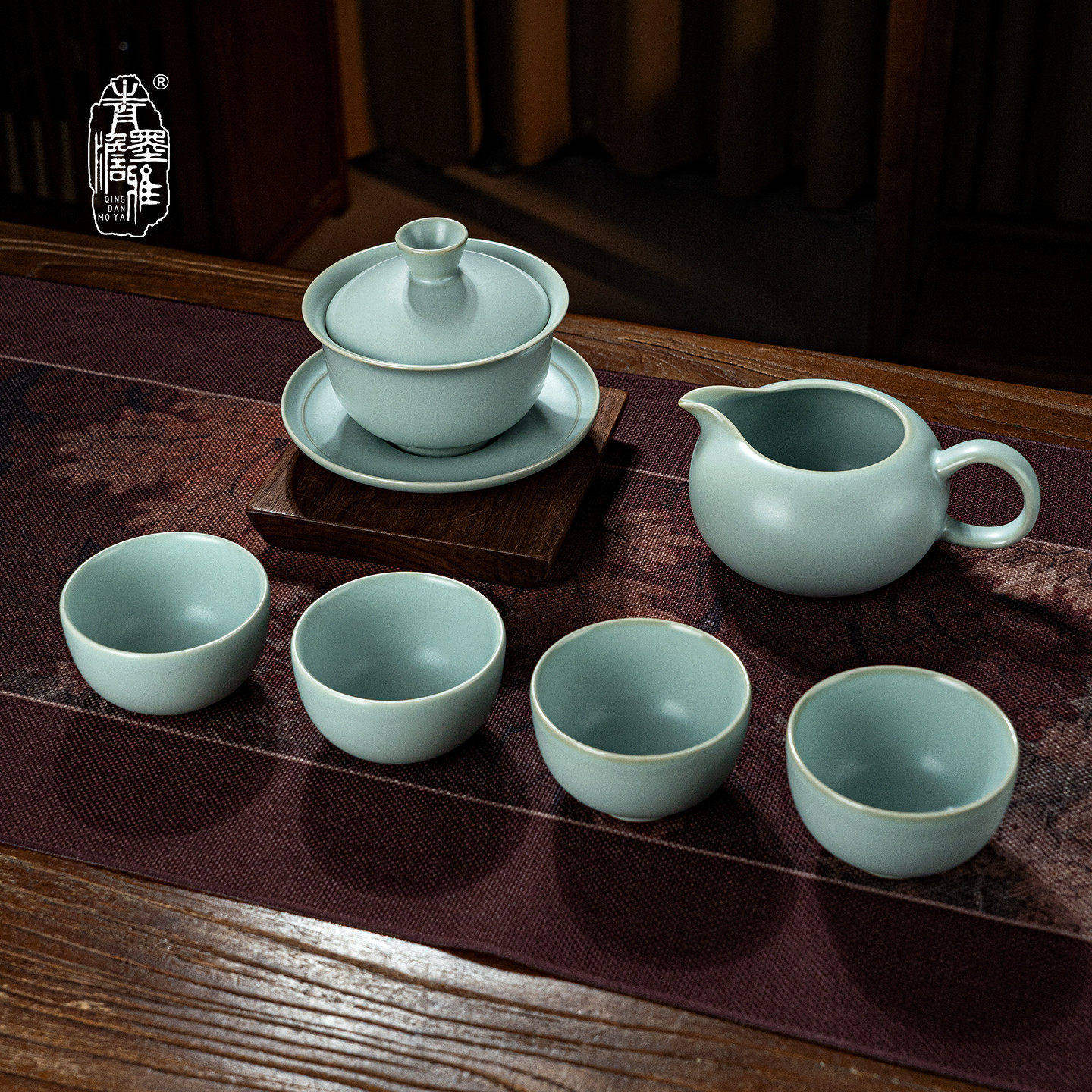 汝窑三才盖碗茶具套装景德镇功夫茶具家用手工陶瓷复古汝瓷礼盒装