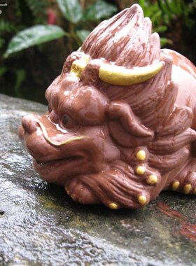 上古神兽喷水狻猊招财摆件假山盆景鱼族鱼缸精品陶瓷流水配件装饰