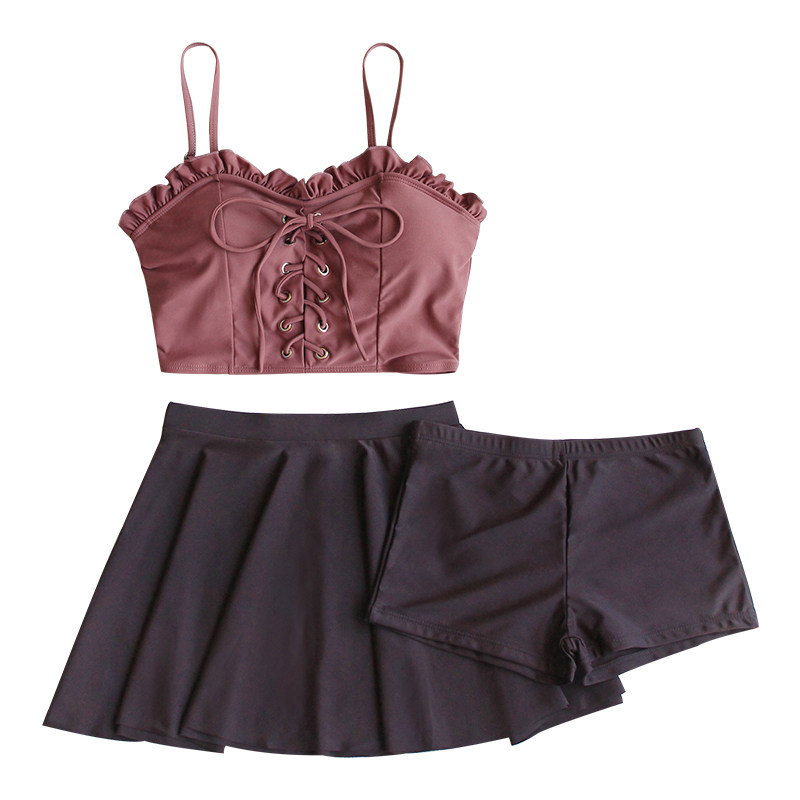 游泳衣女夏分体式三件套2021新款保守小个子可爱日系小胸温泉泳装