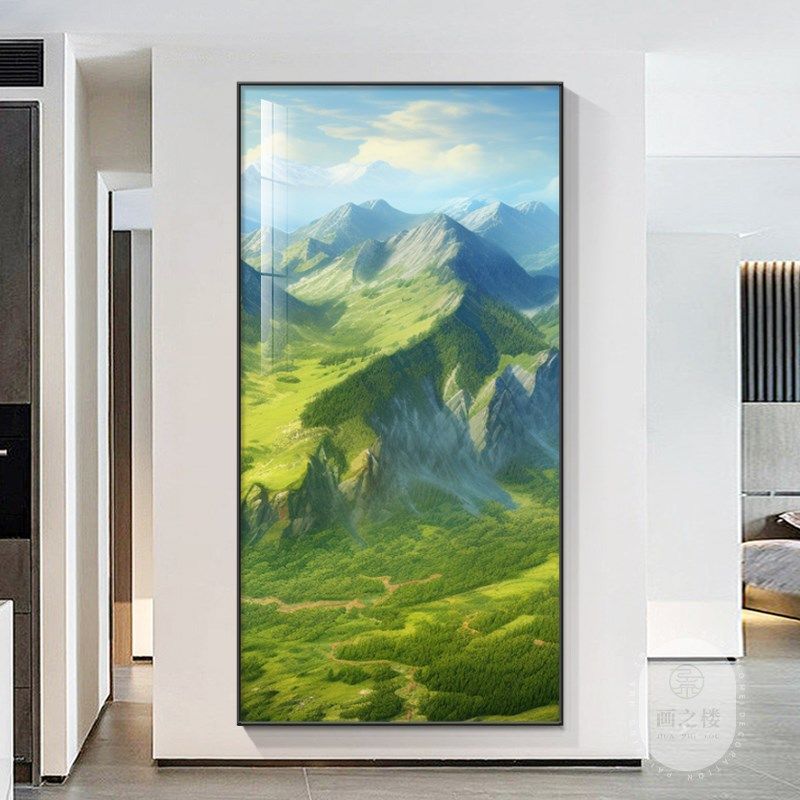 巨人山玄关装饰画西墙青山图玄关过道挂画背有靠山镇宅正对门壁画