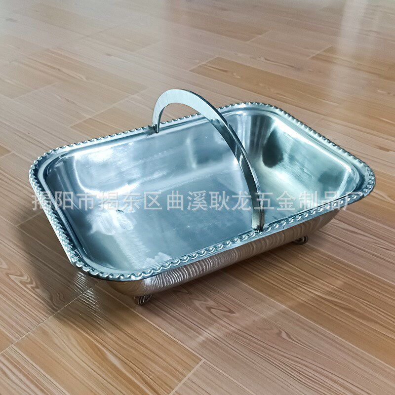 特厚不锈钢毛巾盘手提毛巾篮酒店餐厅热毛巾托盘收纳筐水果篮