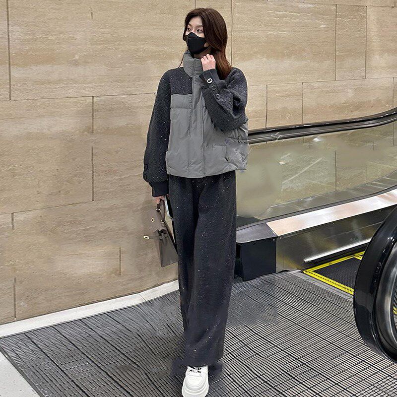 高级感时尚棉衣套装女冬季2025新款时髦洋气减龄阔腿裤显瘦两件套