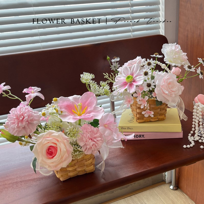 ins风珍珠手提花篮假花仿真花客厅H插花装饰摆件餐桌花摆花绢花