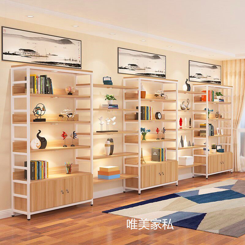 钢木书架多层置物架办公室书柜自由组合展示架货架隔断客厅架落地