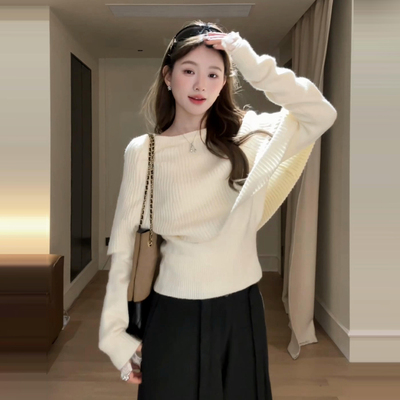韩系假两件白色针织衫套装女秋冬季2025新款巨好看一整套深冬穿搭