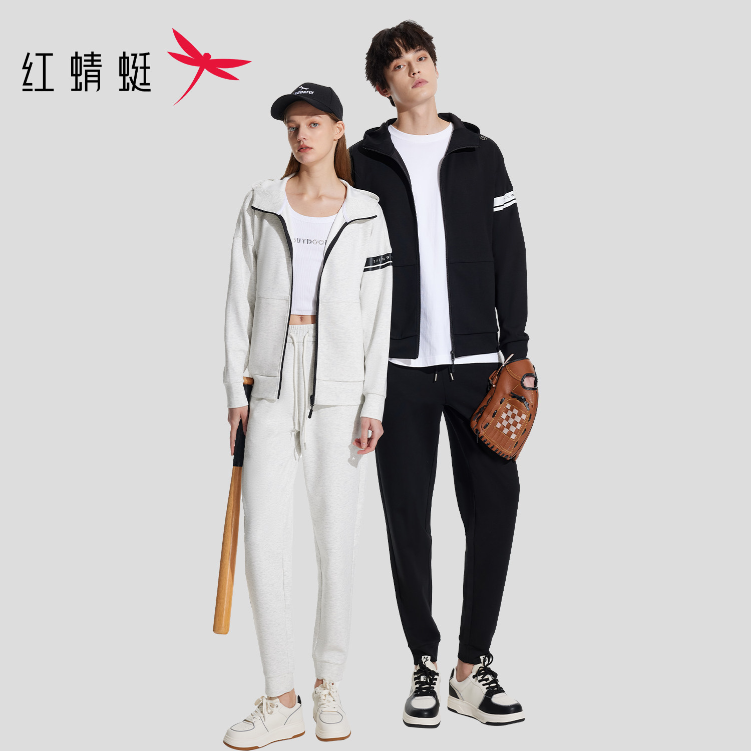 红蜻蜓 春季情侣款亲肤空气层运动休闲套装