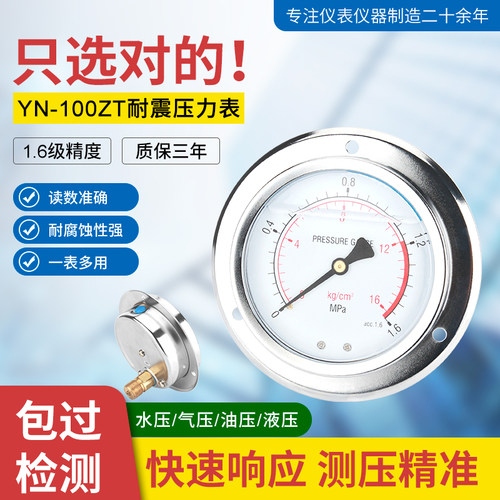YN-100ZT轴向带边耐震压力表 油压表 液压表 抗震0-100KG全规格