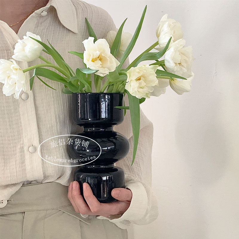 韩式ins简约复古玻璃花瓶家居摆件水养花插花器轻奢桌面软装装饰