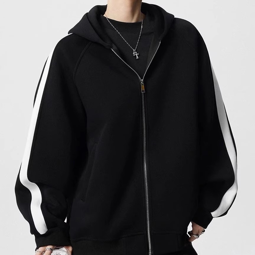 白灰色美式连帽卫衣男款秋冬季