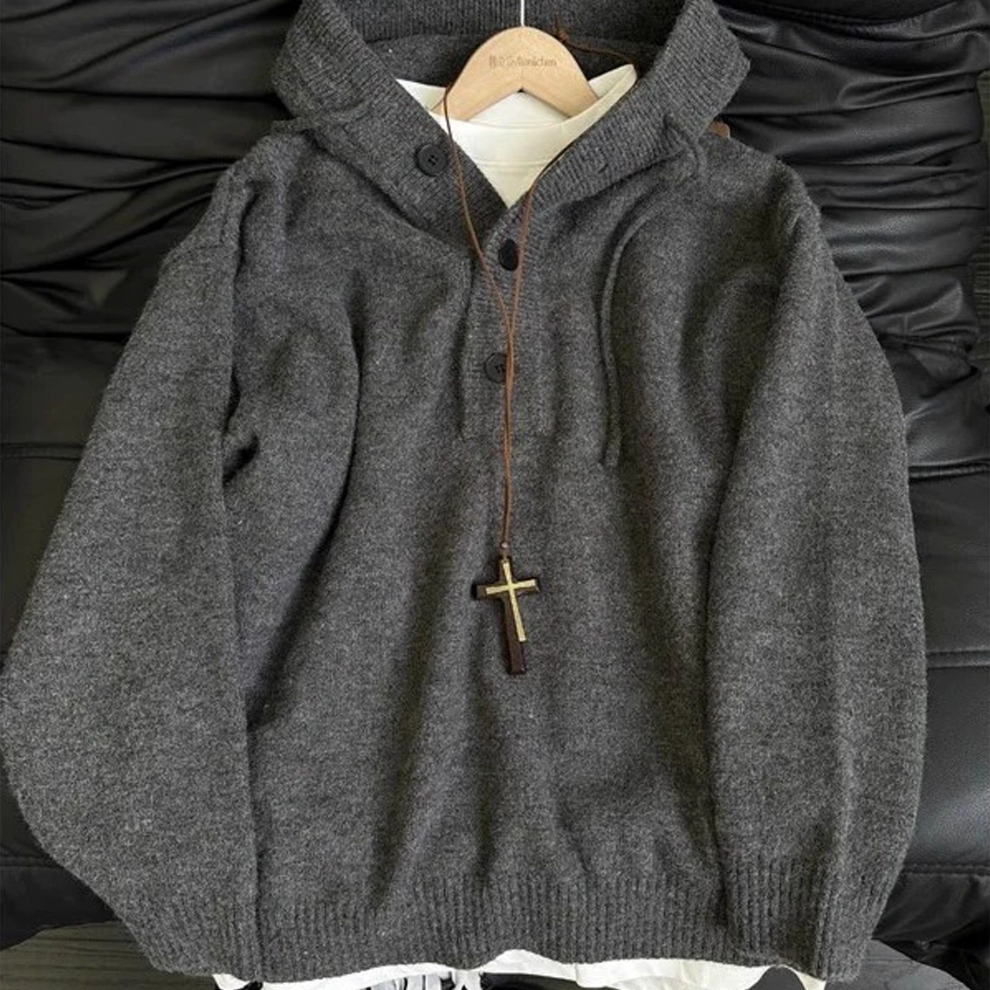 美式纯色连帽针织衫男款秋季新款